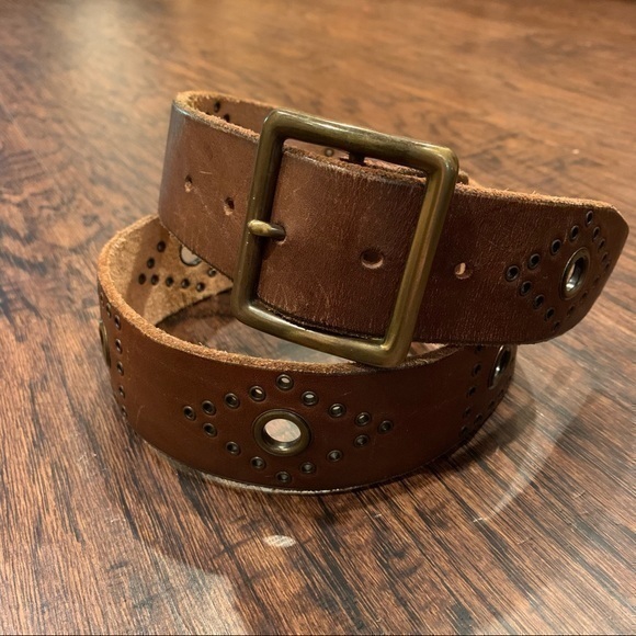 Hip West Accessories - Brown Leather Belt with Brass Hardware Size Medium
